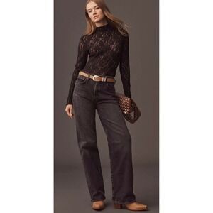 AGOLDE Harper Mid Rise Relaxed Straight Jean in Hush Women's Sz 28 Washed Black